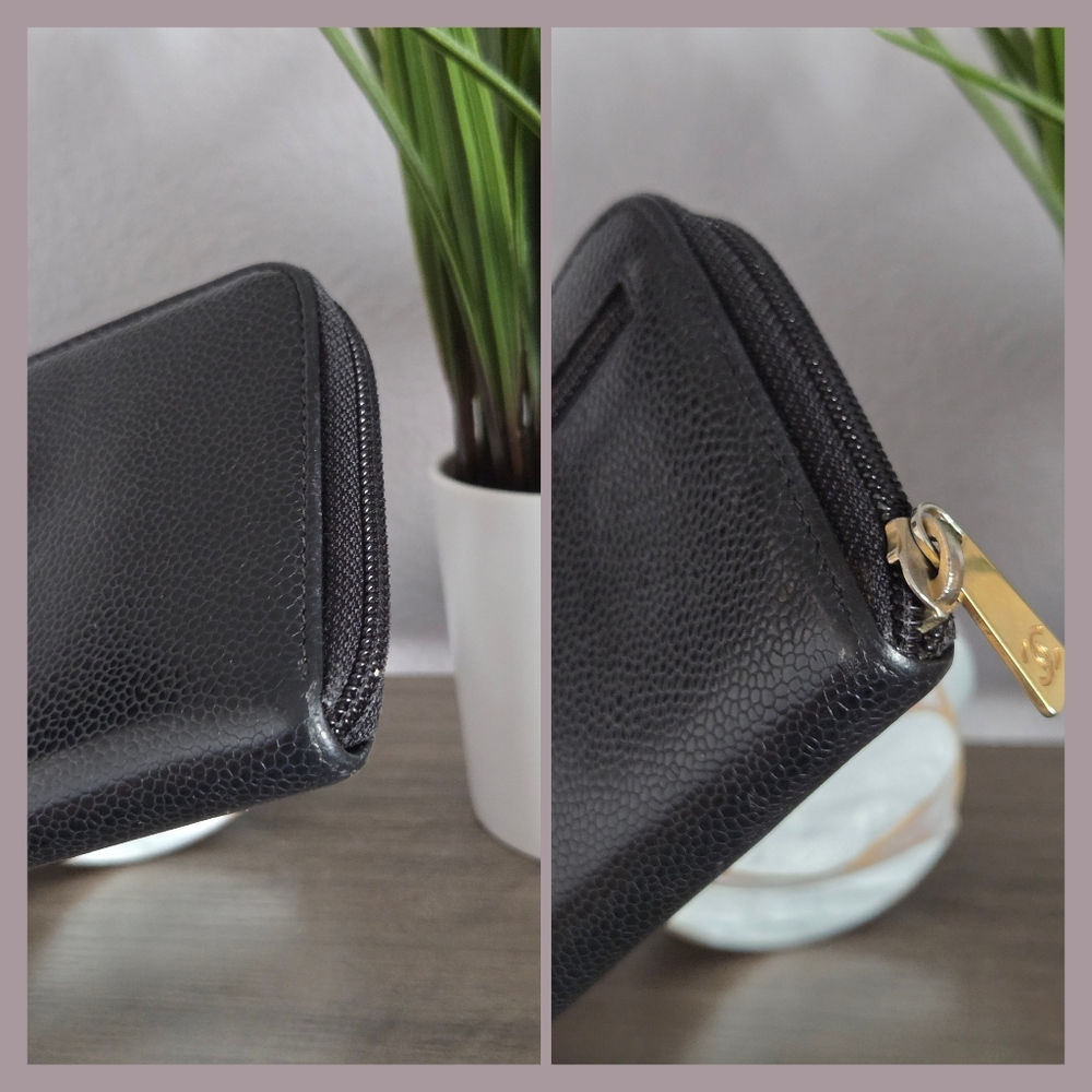 Authentic Chanel black caviar leather zip-around wallet - Picture 8 of 8